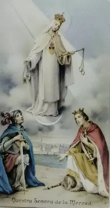 ESTAMPAS VIRGEN DE LA MERCED SIN ORACIÓN BORDES DORADOS 5 UNIDADES