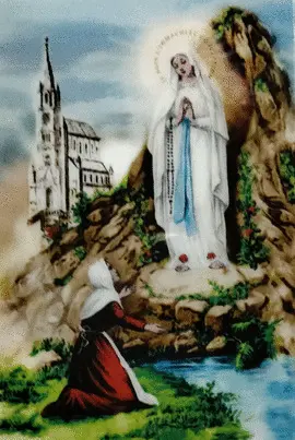 ESTAMPA LOURDES. ORACIÓN. PLASTIFICADA.
