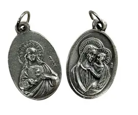 MEDALLA DOBLE CARA CORAZÓN JESÚS Y VIRGEN MARÍA CON EL NIÑO