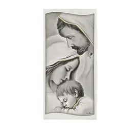 CUADRO MADERA LACADO SAGRADA FAMILIA BLANCO Y NEGRO DECOR. ORO 6X12