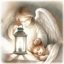 CUADRO MADERA DECOR. PLATA A MANO ÁNGEL CON FAROL SEPIA 12,5X12,5 CM