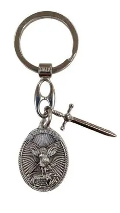 LLAVERO SAN MIGUEL CON ESPADA,METAL, OVAL