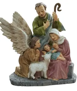 NACIMIENTO SAGRADA FAMILIA CON ANGEL Y OVEJA RESINA 20X20CM.