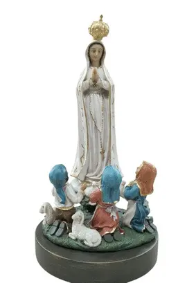  VIRGEN DE FATIMA CON PASTORCILLOS MARMOLINA 33 X 18 CM.