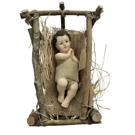 NIÑO JESUS EN CUNA DE TRONCO 20 CM.