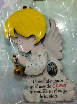 ANGEL DE LA GUARDA COLGANTE CON CASCABEL ENERO