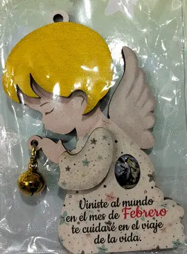 ANGEL DE LA GUARDA COLGANTE CON CASCABEL,FEBRERO