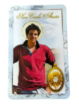 ESTAMPA CARLOS ACUTIS CON MEDALLA , ORACION Y DORADOS