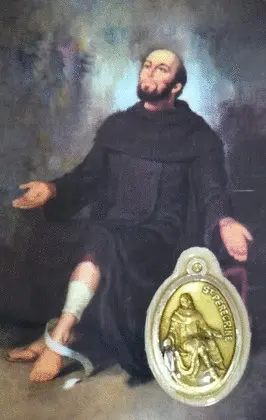ESTAMPA SAN PEREGRINO CON MEDALLA. ORACIÓN. PLASTIFICADA