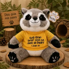PELUCHE MAPACHE ROCKY: QUE GRAN AMOR NOS HA DADO EL PADRE (1 JUAN 3:1)