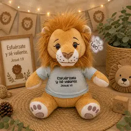 PELUCHE LEÓN LEO: ESFUÉRZATE Y SÉ VALIENTE (JOSUÉ 1:9)