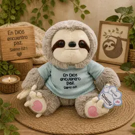 PELUCHE PEREZOSO SPEEDY: EN DIOS ENCUENTRO PAZ (SALMO 62:1)